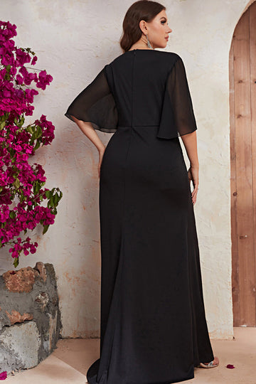 Plus Size Black Chiffon Long Mother of the Bride Dress with Ruffles